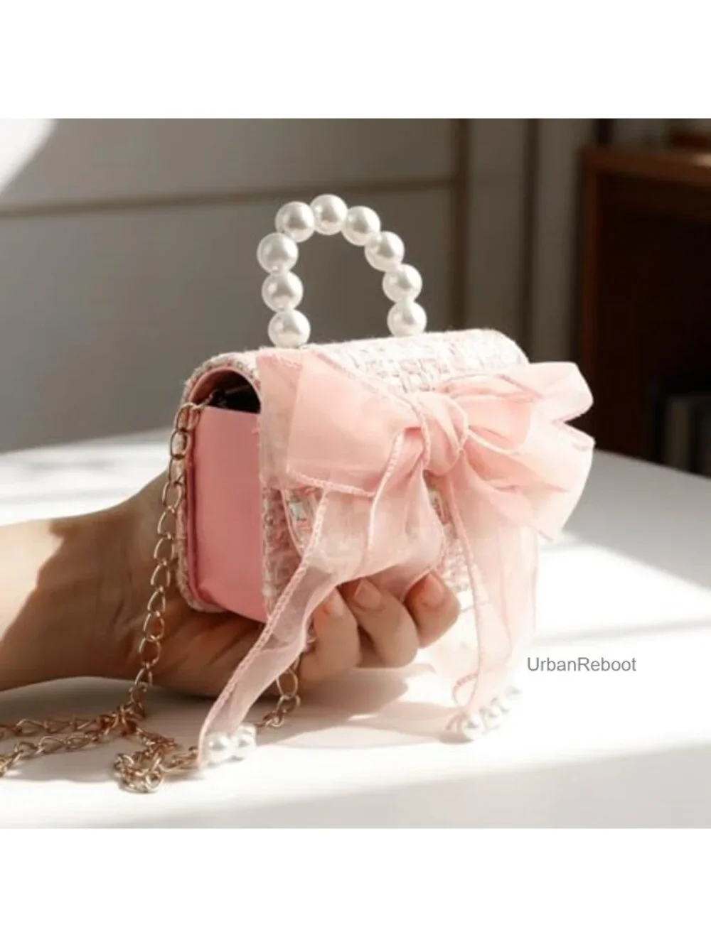 2 Pack Girls Mini Purses Crossbody Handbags with Bowknot Pearl Handle
